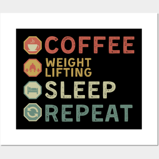 coffee weightlifting sleep repeat Posters and Art